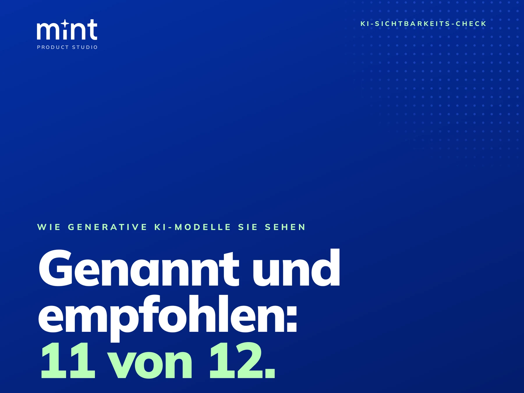 Titelseite des anonymisierten Beispielberichts zum KI-Sichtbarkeits-Check, Stand September 2026: genannt in 11 von 12 Antworten.